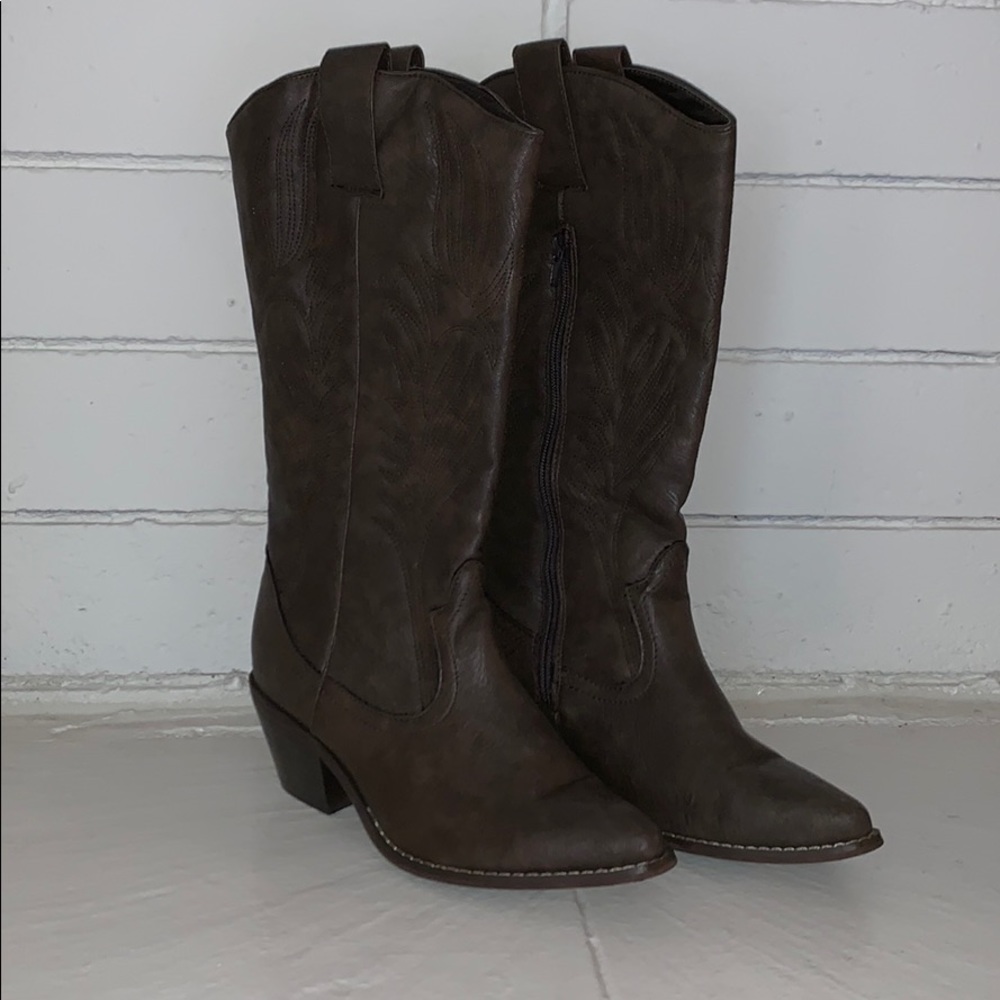 Faux Leather Cowboy Boots